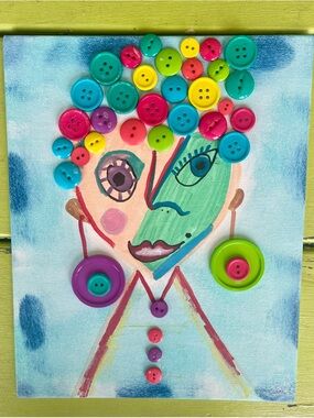 Handmade Button Face Wall Art - Multicolor